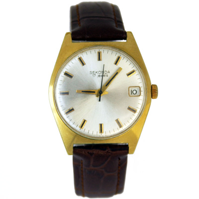 Часы "SEKONDA USSR" экспортные серебристые в позолоченном корпусе Часы "SEKONDA USSR" экспортные серебристые в позолоченном корпусе